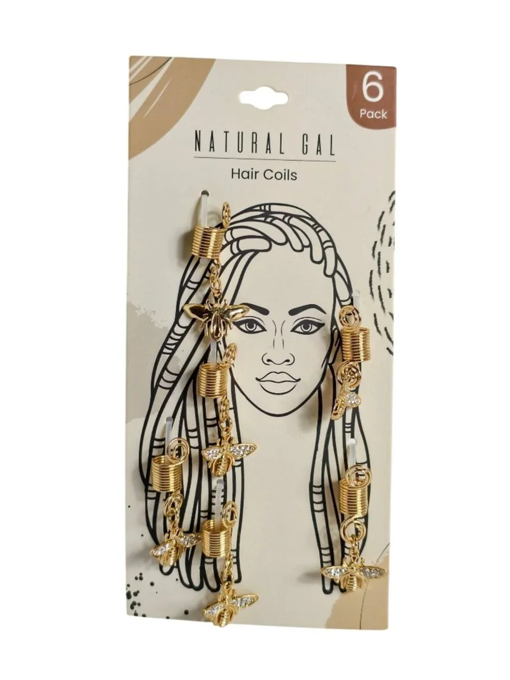 Natural Gal Gold Hair Jewelry Bee Charms 6 Pk Coils Stylish Spiral Braids Locs